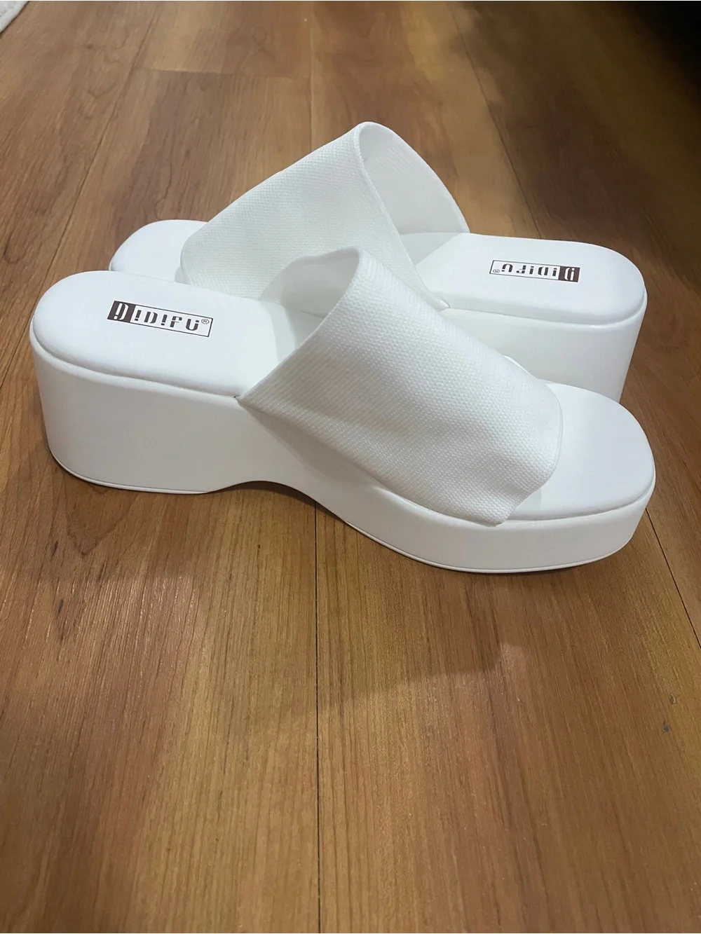 White Platform Slide Wedges for Women